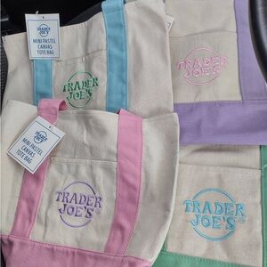 Trader Joe's Mini Pastel Canvas Tote Bag - Assorted Pastel Trim